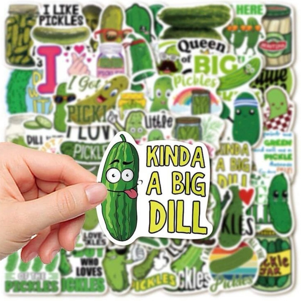 50 Green Pickle Stickers Funny & Fun - Picture 2 of 7